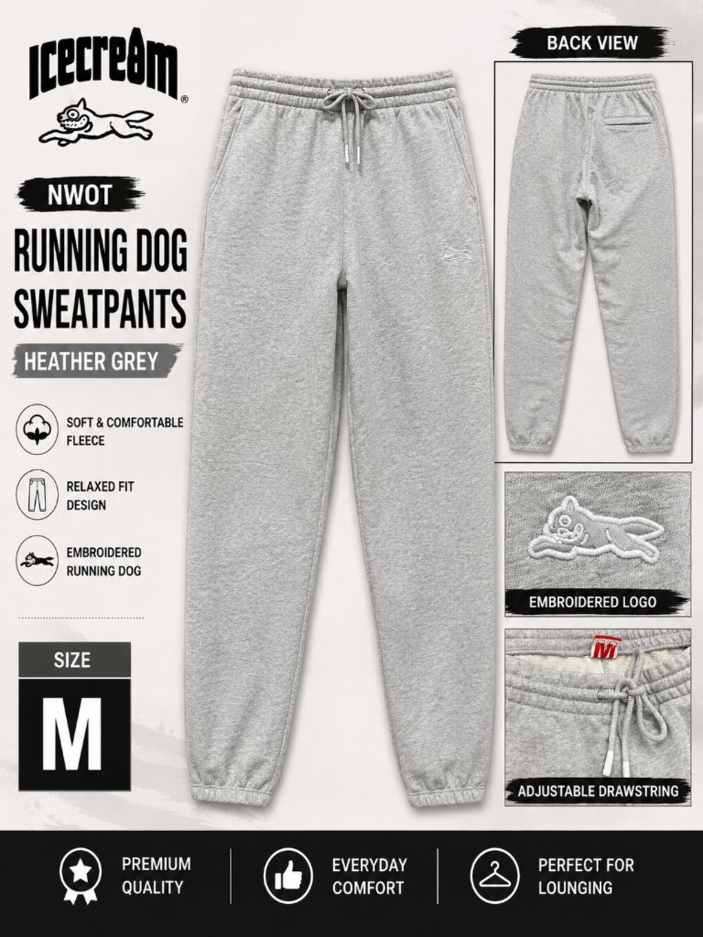NWOT ICECREAM Running Dog Sweatpants Heather Grey Men's Size M